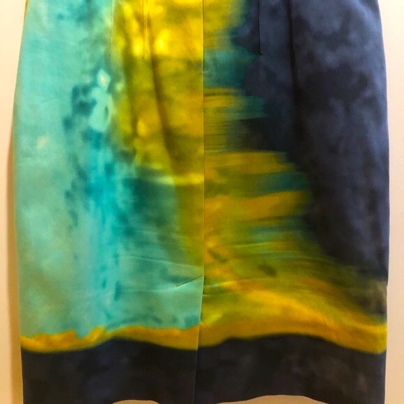 ELIE TAHARI BLUE-YELLOW TIE-DYE OMBRÉ SHIFT DRESS - Picture 6 of 17
